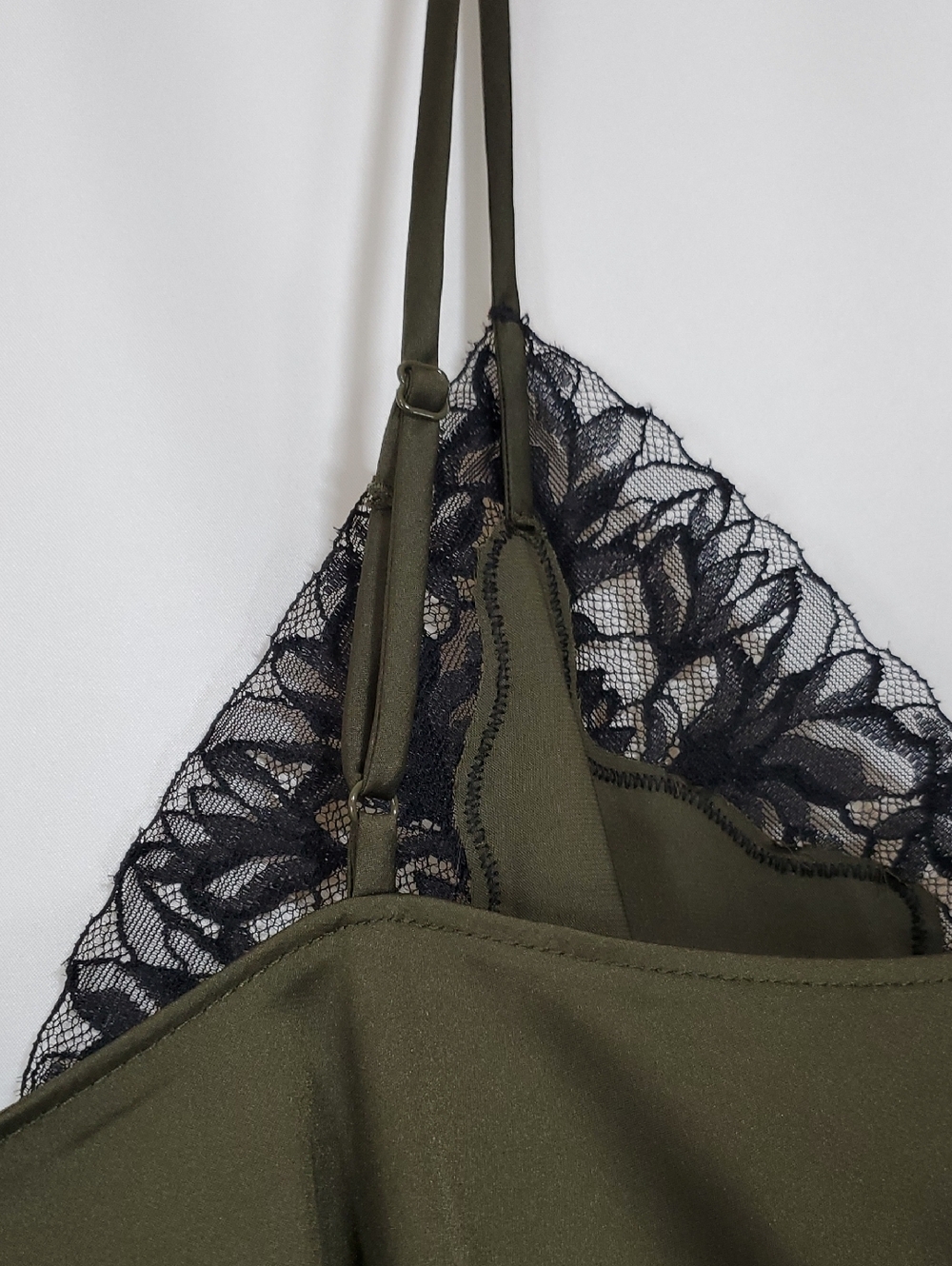 Auden™ Luxury Collection Women's Lace Trim Satin Pajama Tank Top -  Olive Green - Picture 12 of 14